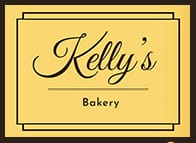 Yellow box with black stripes at top and bottom Kelly's Bakery