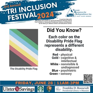 Did You Know? Each color on the Disability Pride Flag represents a different disability. The parallel stripes stand for intercommunal solidarity. The colors on the flag are disability experiences. The black background (lower left/upper right corners) mourns disabled people who died due to negligence, suicide, rebellion, illness, and eugenics. Red represents physical disabilities, Gold represents cognitive & intellectual disabilities, the White represents the nonvisabile & undiagnosed, the Blue represents psychiatric and the Green represents sensory disabilities. Are you surprised by all the symbolism that this flag holds?
