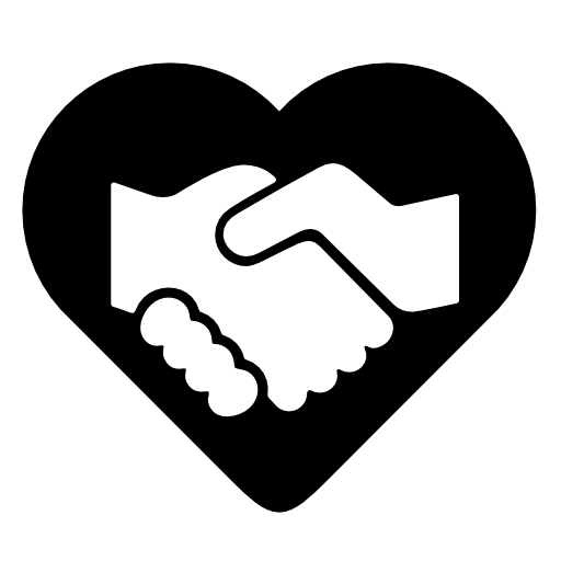 Black heart with two white hands in a handshake