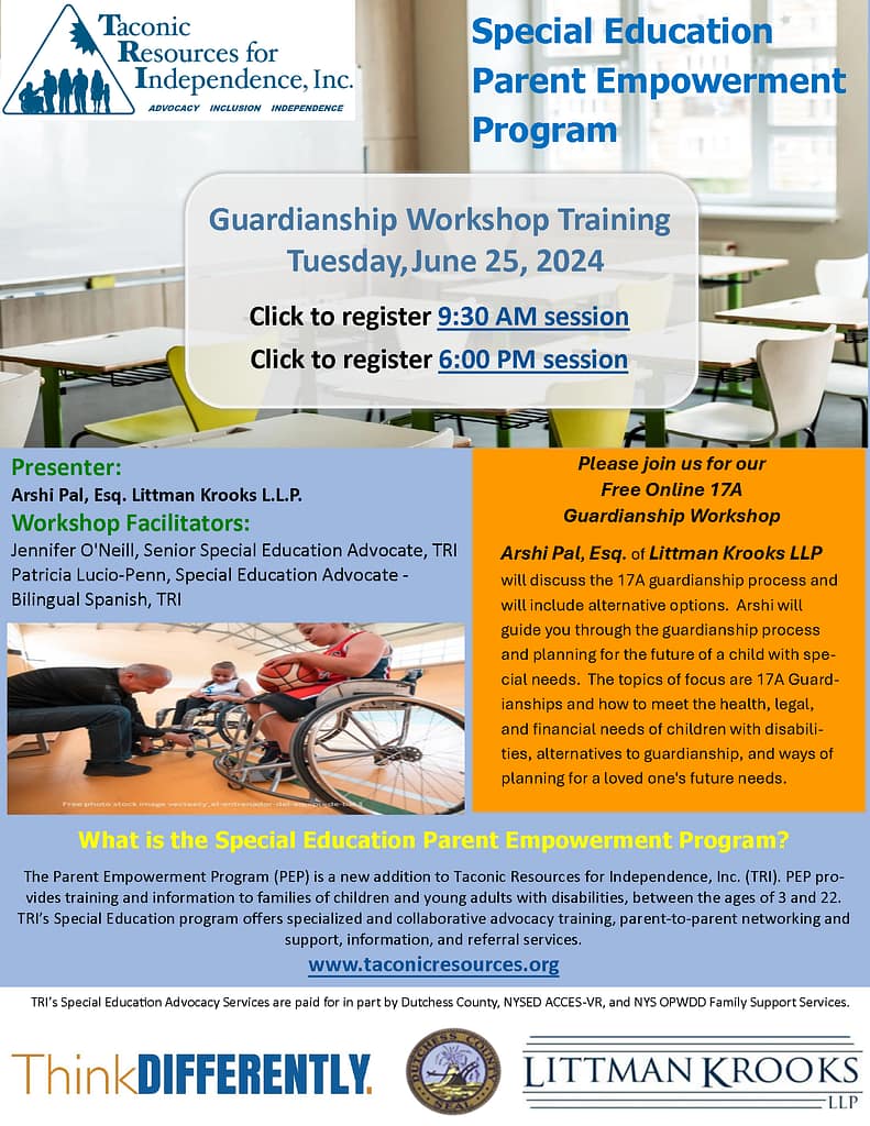 Flyer for the Special Education PEP Guardianship Workshop June 25th