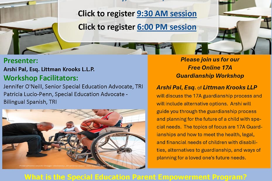 Flyer for the Special Education PEP Guardianship Workshop June 25th
